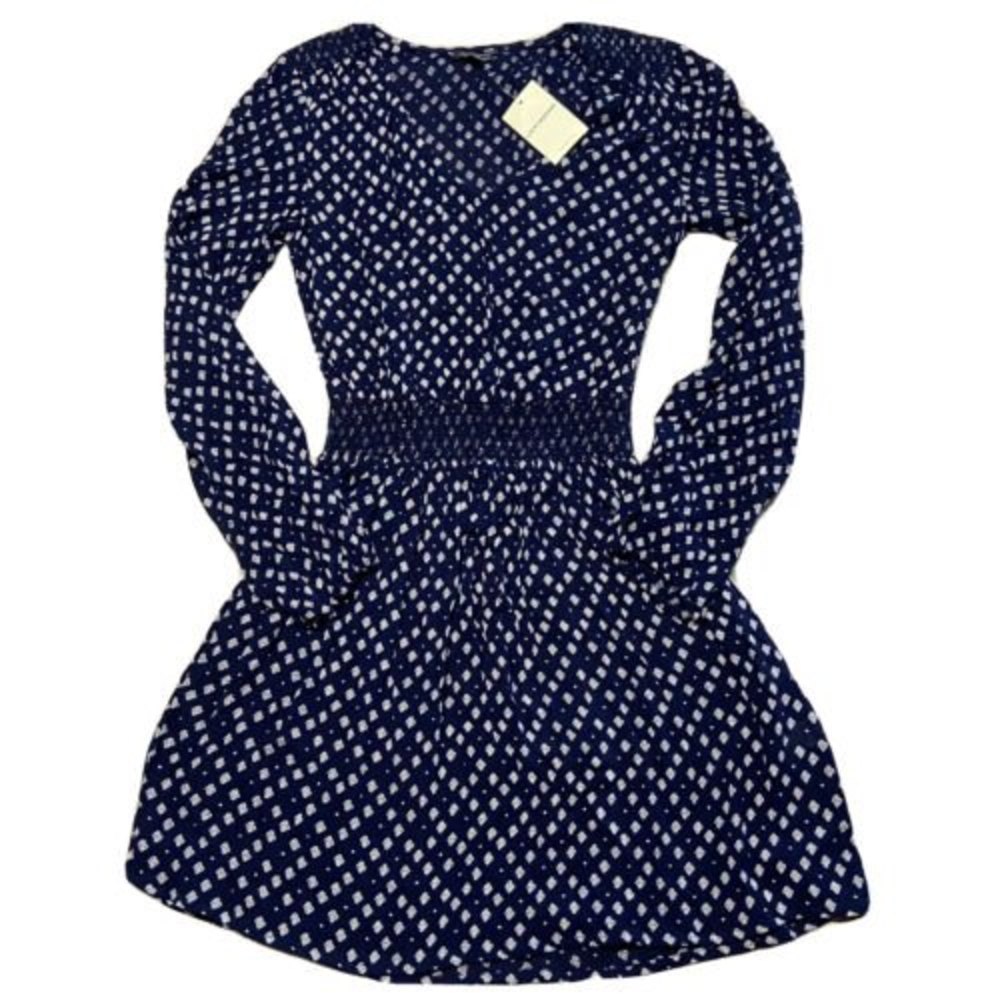 Lucky Brand Women's XS Navy Blue Long Sleeve Sundress Light Weight Midi New NWT